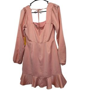Blush pink long sleeved ruffled mini-dress